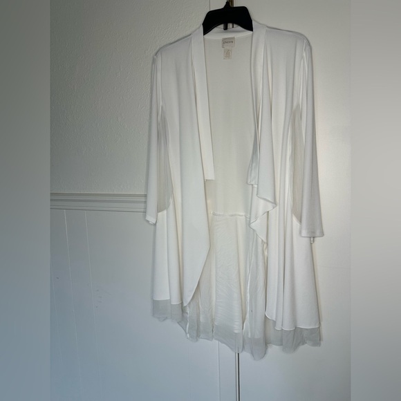 Chico’s Women’s Open Drape White Windowpane Mesh Cardigan Sz 2 Large - Picture 1 of 8